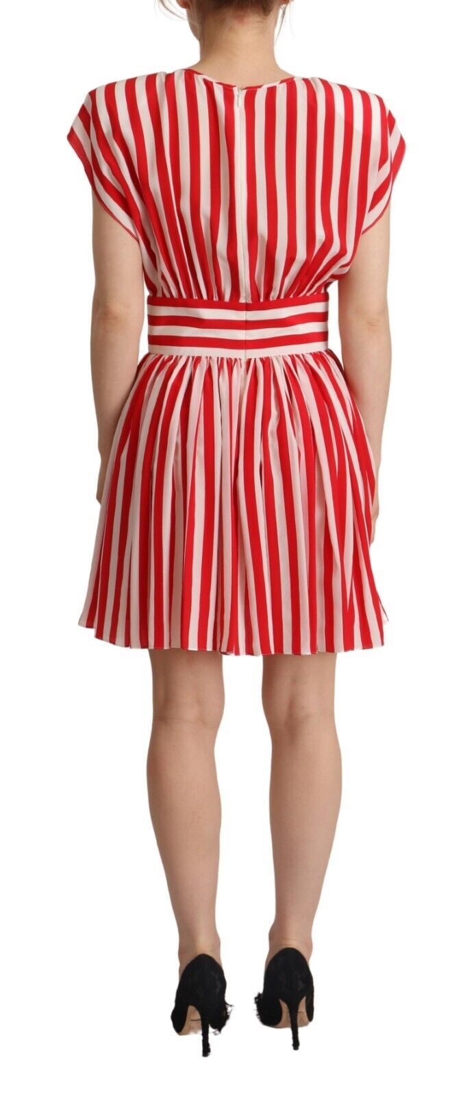 Dolce & Gabbana Red White Stripes Silk Mini A-line Dress by Dolce & Gabbana