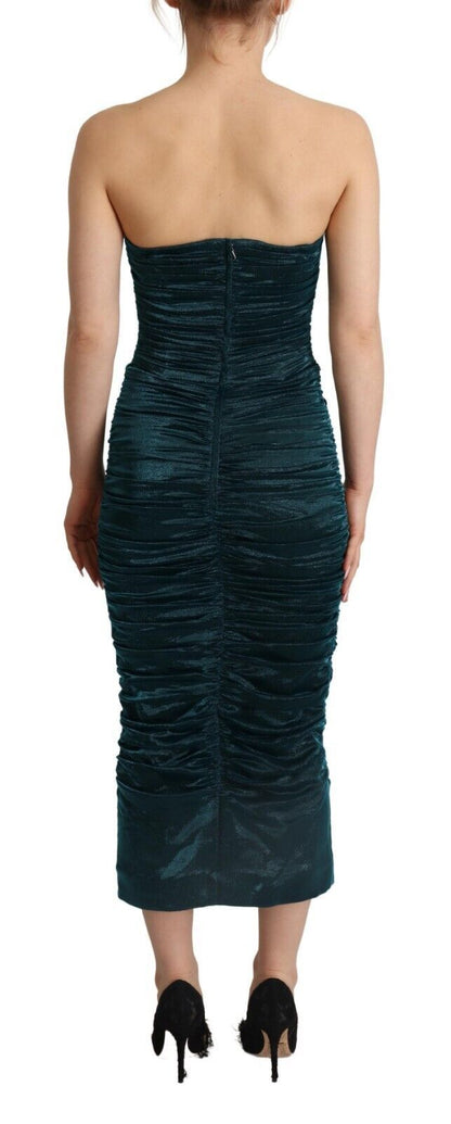 Dolce &amp; Gabbana Turquoise Bustier Bodice Draped Midi Dress