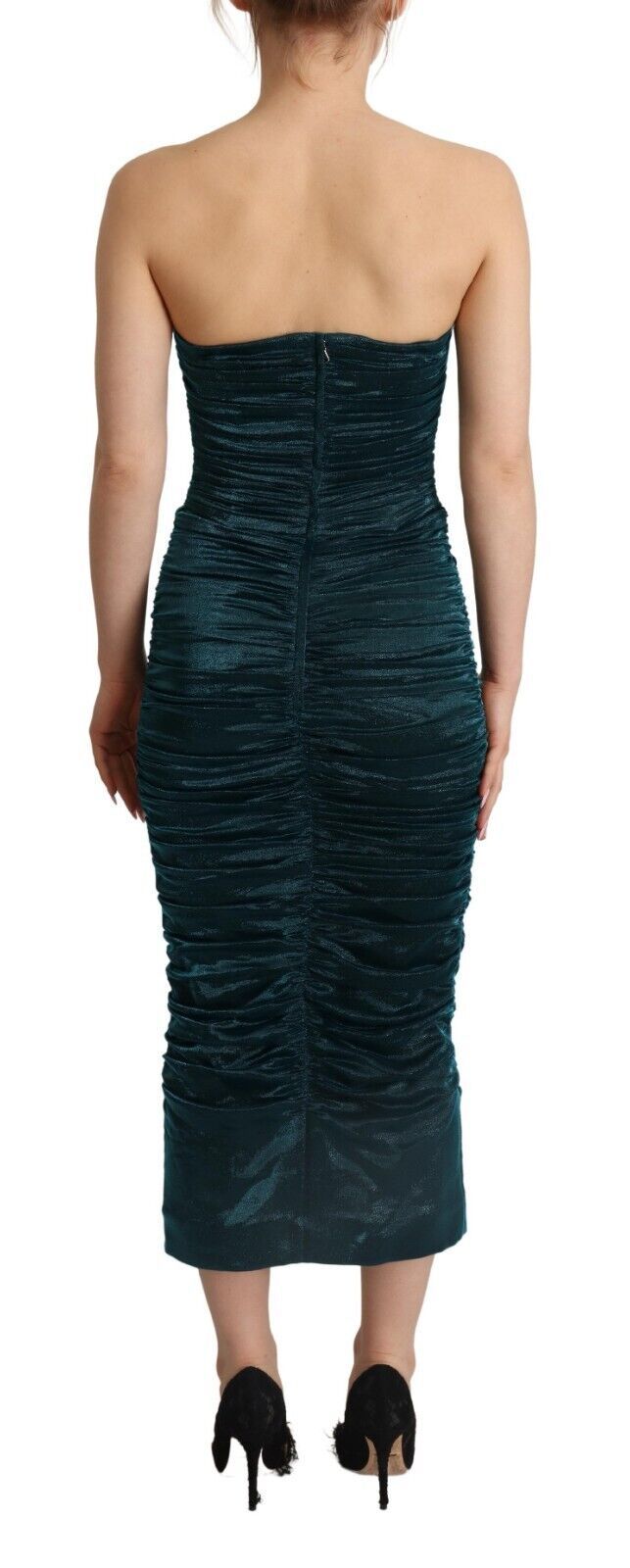 Dolce & Gabbana Turquoise Bustier Bodice Draped Midi Dress by Dolce & Gabbana