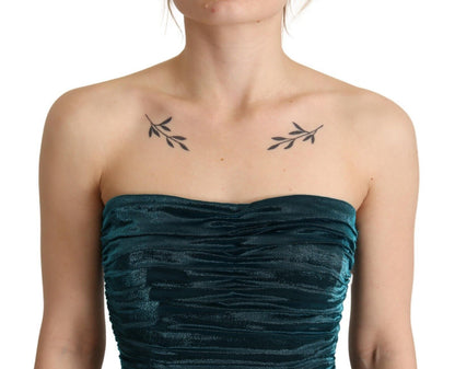 Dolce &amp; Gabbana Turquoise Bustier Bodice Draped Midi Dress