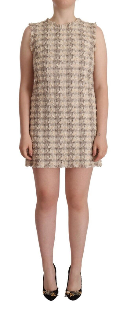 Dolce & Gabbana Beige Checkered Sleeveless Mini Shift Dress by Dolce & Gabbana