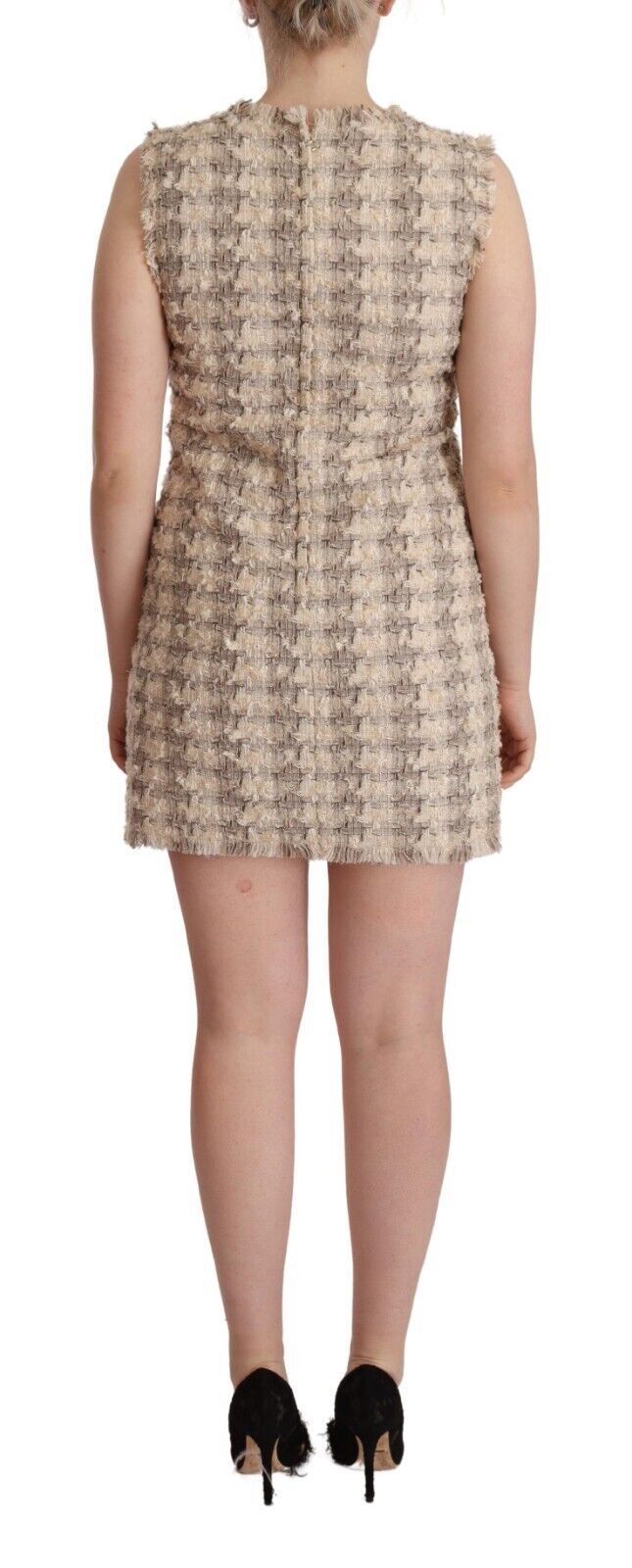 Dolce & Gabbana Beige Checkered Sleeveless Mini Shift Dress by Dolce & Gabbana