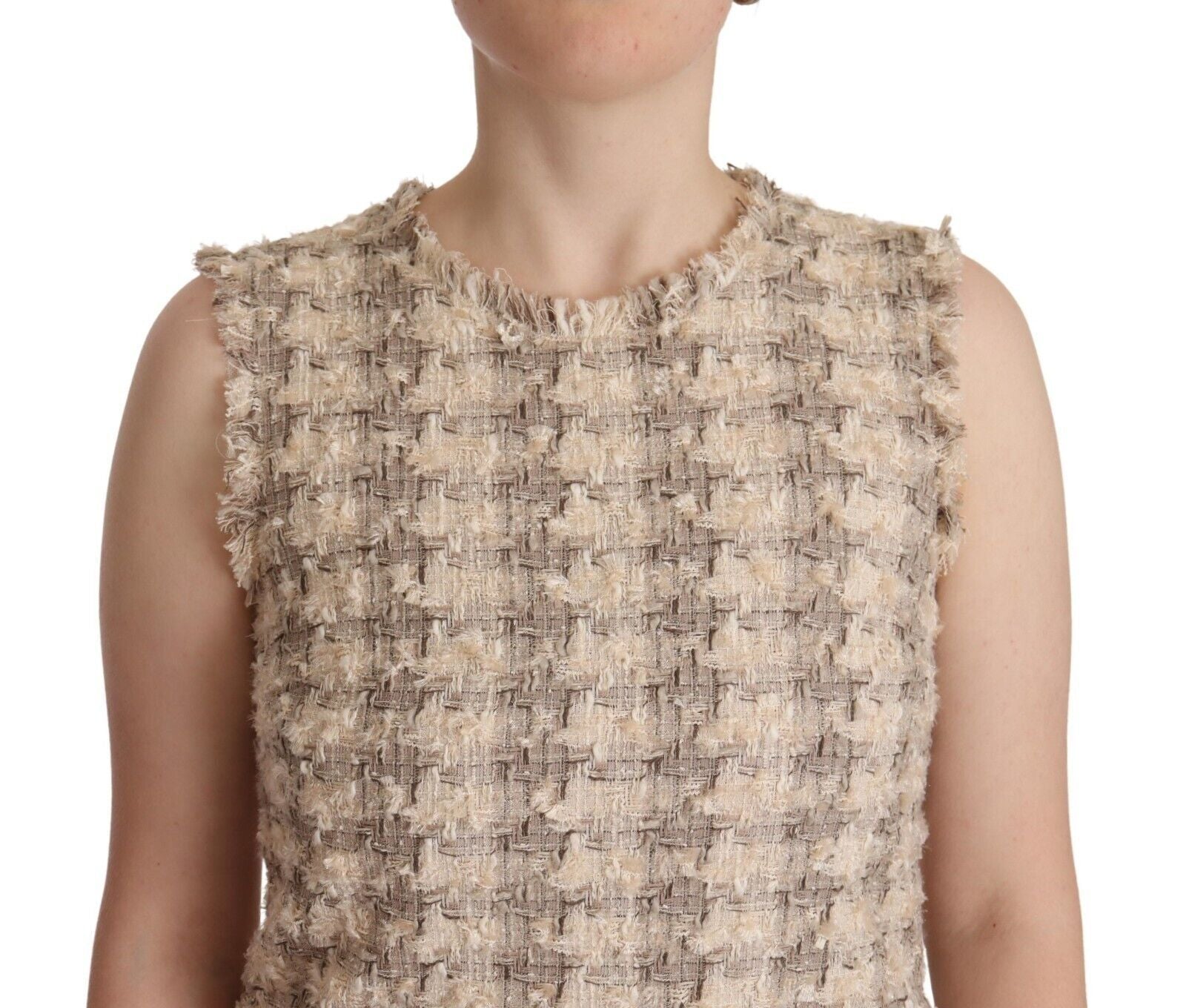 Dolce & Gabbana Beige Checkered Sleeveless Mini Shift Dress by Dolce & Gabbana