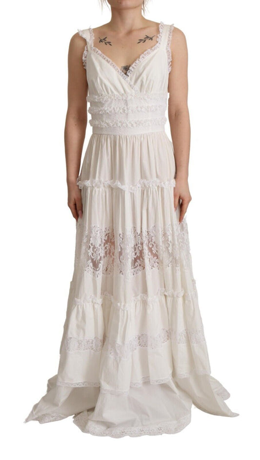 Dolce & Gabbana White Cotton Tiered Long Maxi A-line Dress by Dolce & Gabbana