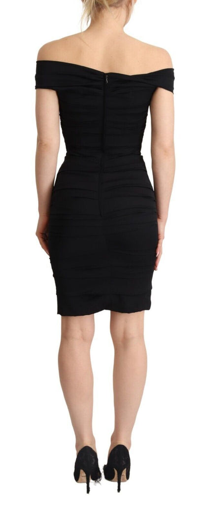 Dolce & Gabbana Bodycon Black Silk Off Shoulder Sheath Bodycon Dress by Dolce & Gabbana