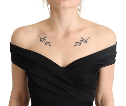 Dolce & Gabbana Bodycon Black Silk Off Shoulder Sheath Bodycon Dress by Dolce & Gabbana