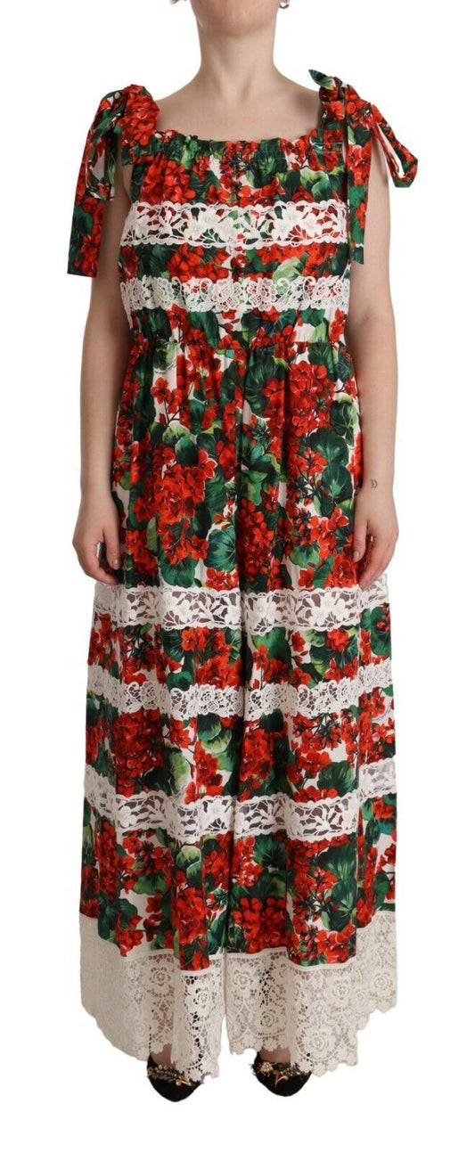 Dolce & Gabbana Multicolor Geranium Print Lace Long Maxi Dress by Dolce & Gabbana