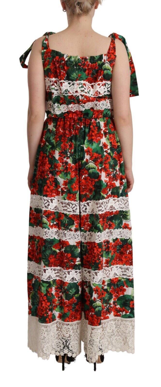 Dolce & Gabbana Multicolor Geranium Print Lace Long Maxi Dress by Dolce & Gabbana