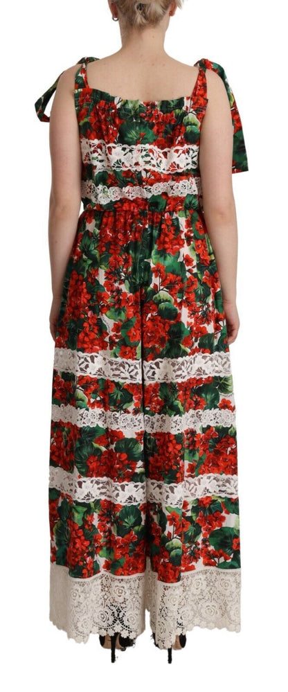 Dolce & Gabbana Multicolor Geranium Print Lace Long Maxi Dress by Dolce & Gabbana