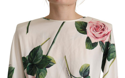 Dolce & Gabbana White Rose Print Long Sleeves A-line Dress by Dolce & Gabbana