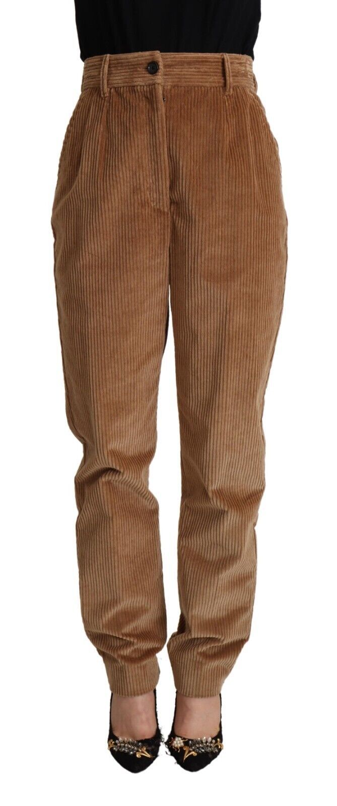 Dolce & Gabbana Brown Cotton Corduroy High Waist Skinny Pants by Dolce & Gabbana