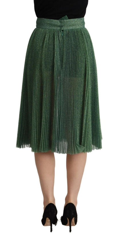 Jupe midi plissée trapèze vert métallisé Dolce &amp; Gabbana