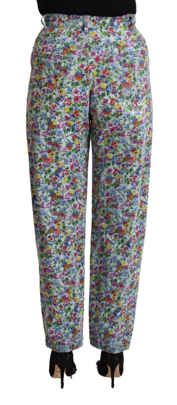 Dolce & Gabbana Blue Floral Print High Waist Denim Tapered Jeans by Dolce & Gabbana