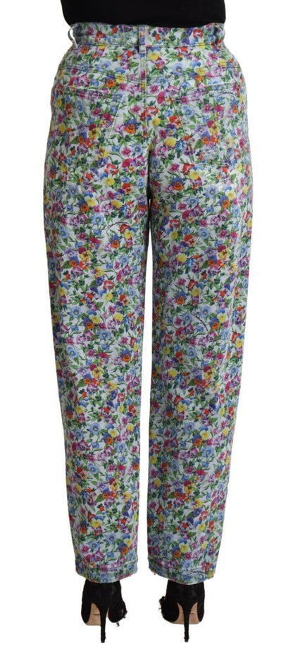 Dolce & Gabbana Blue Floral Print High Waist Denim Tapered Jeans by Dolce & Gabbana