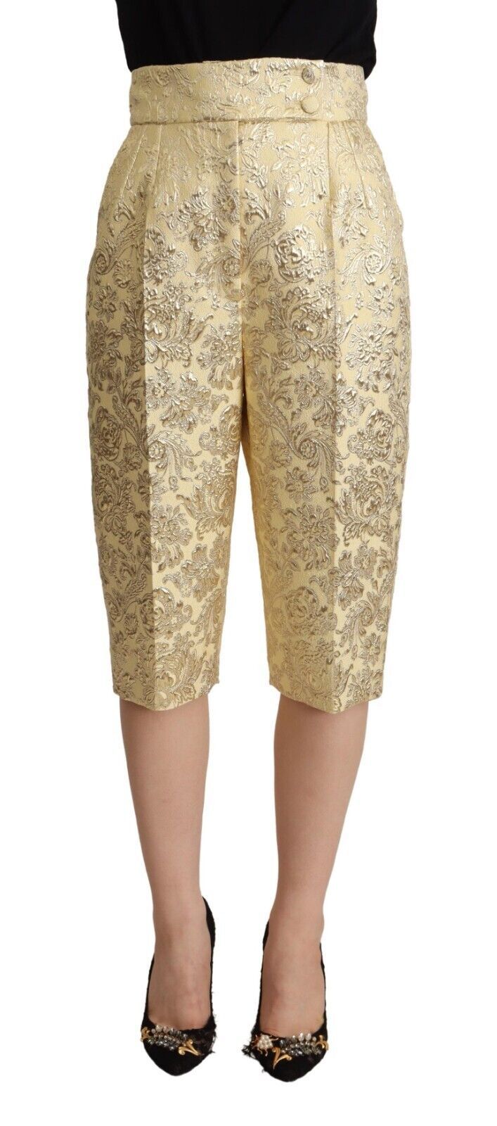 Dolce & Gabbana Beige Floral Brocade High Waist Trouser Cropped Pants by Dolce & Gabbana