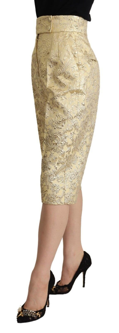 Dolce & Gabbana Beige Floral Brocade High Waist Trouser Cropped Pants by Dolce & Gabbana