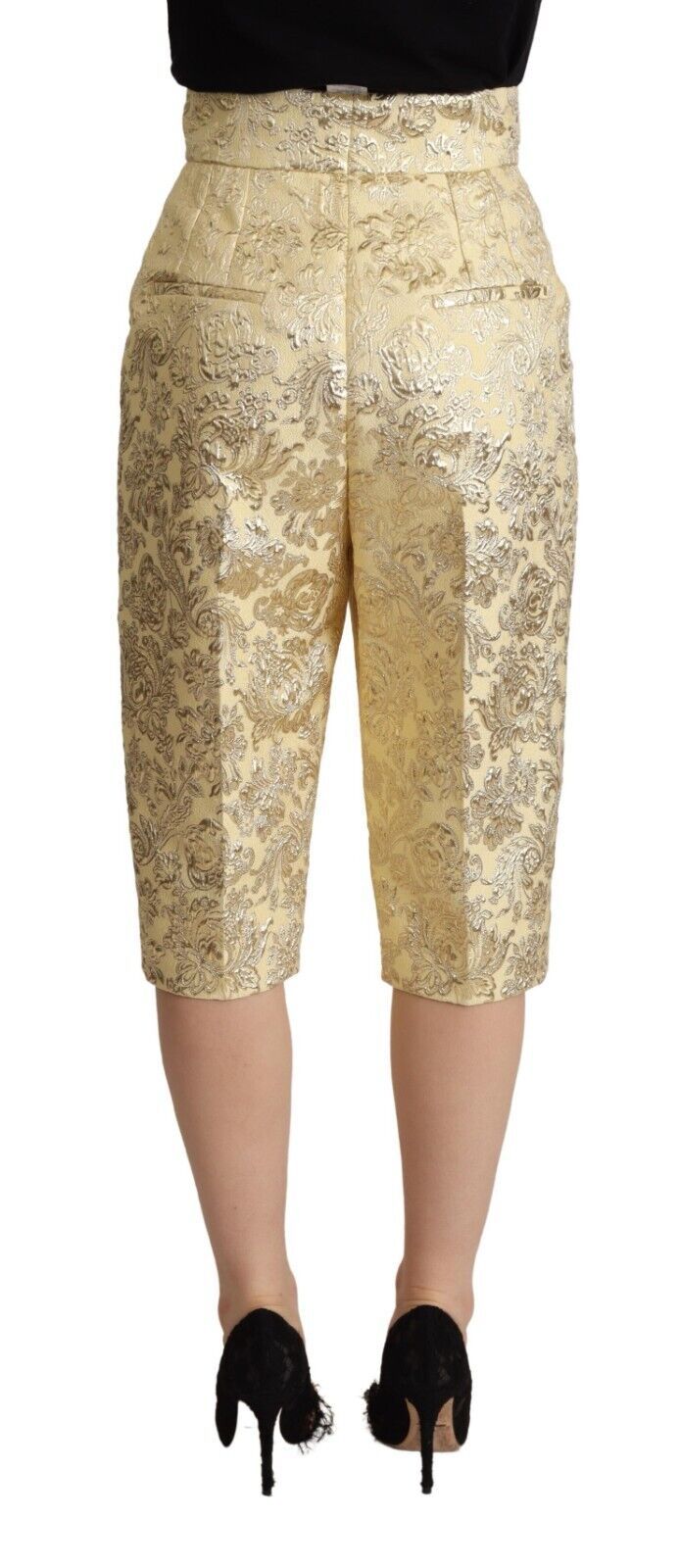 Dolce & Gabbana Beige Floral Brocade High Waist Trouser Cropped Pants by Dolce & Gabbana