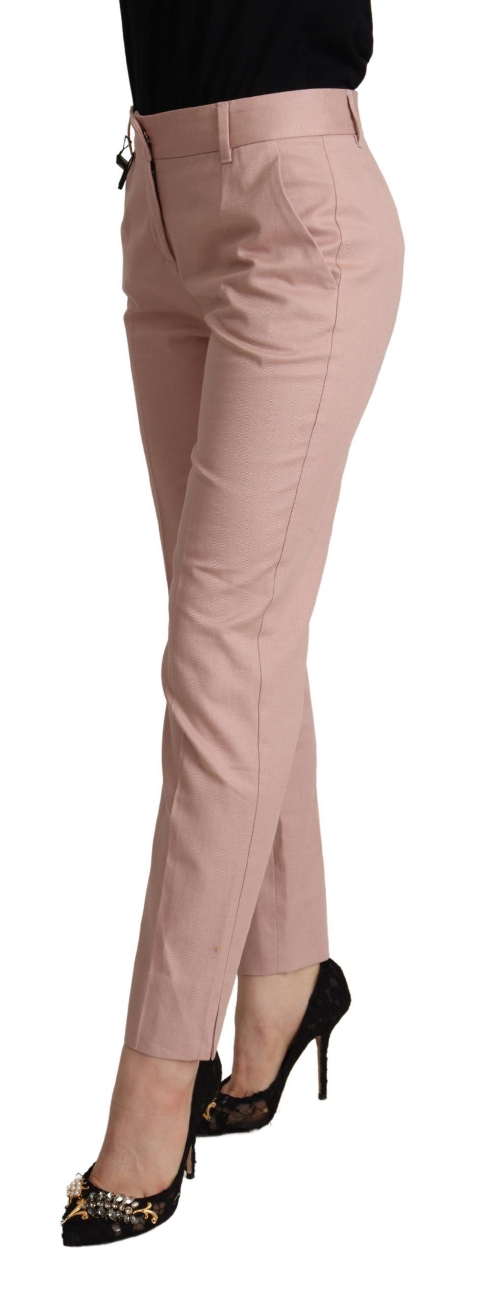 Dolce & Gabbana Pink Cotton Mid Waist Trouser Tapered Pants by Dolce & Gabbana