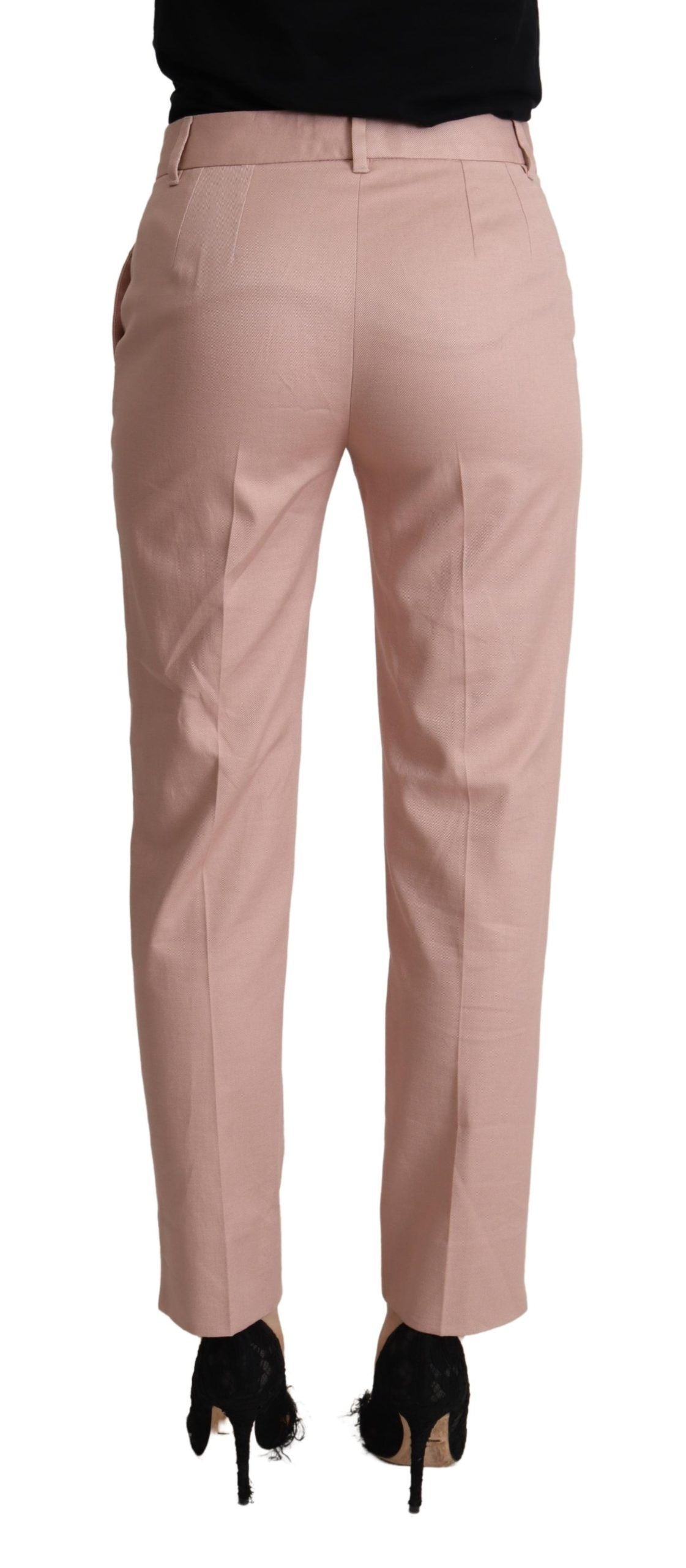 Dolce & Gabbana Pink Cotton Mid Waist Trouser Tapered Pants by Dolce & Gabbana
