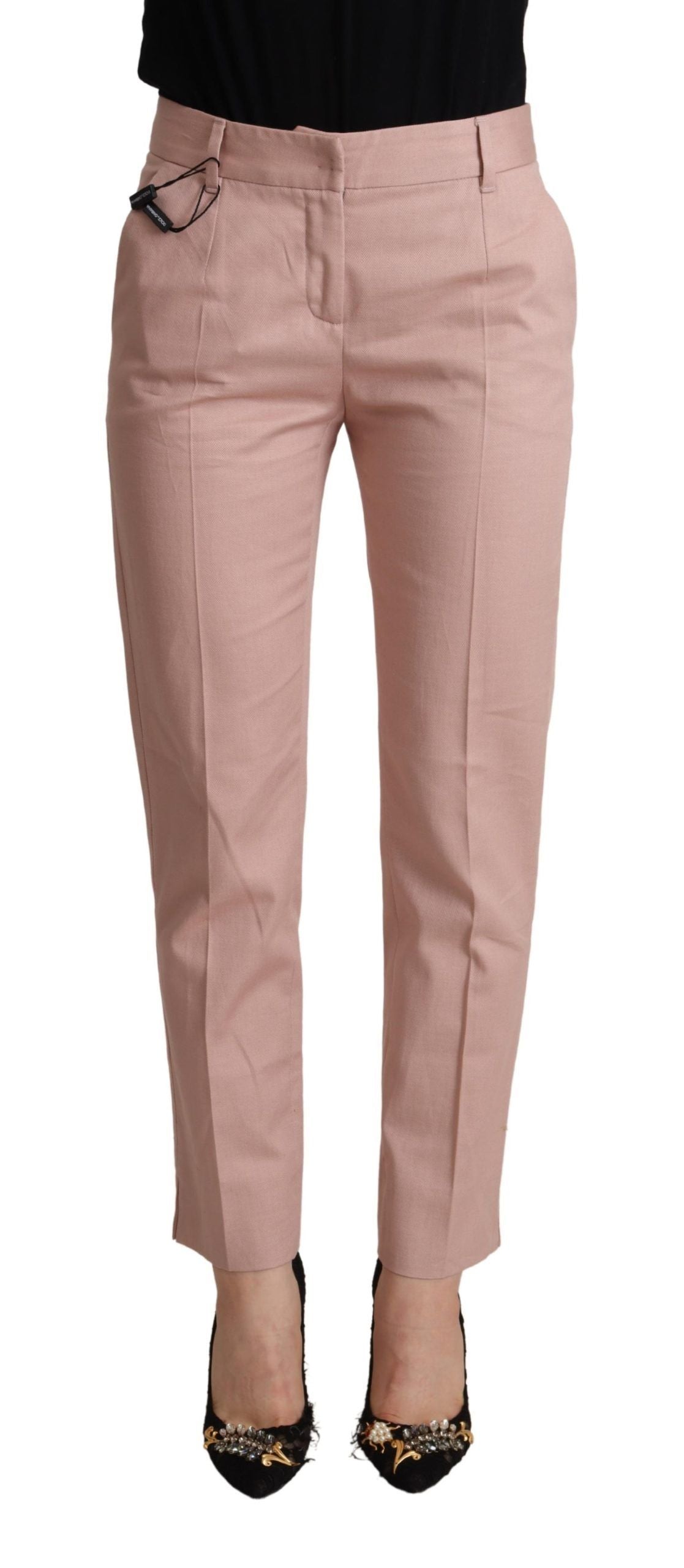 Dolce & Gabbana Pink Cotton Mid Waist Trouser Tapered Pants by Dolce & Gabbana