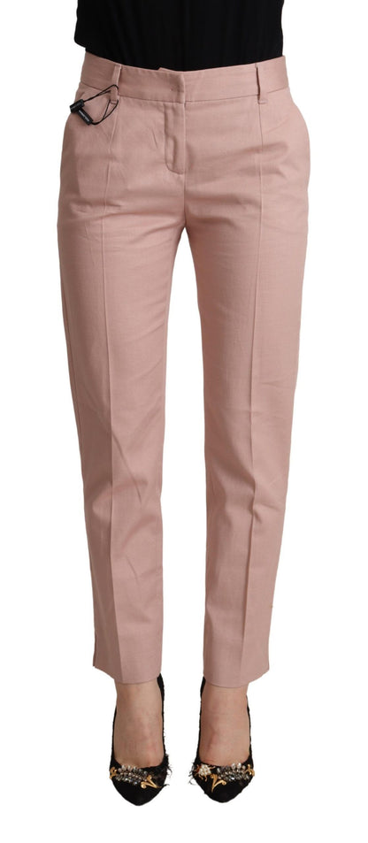 Dolce & Gabbana Pink Cotton Mid Waist Trouser Tapered Pants by Dolce & Gabbana