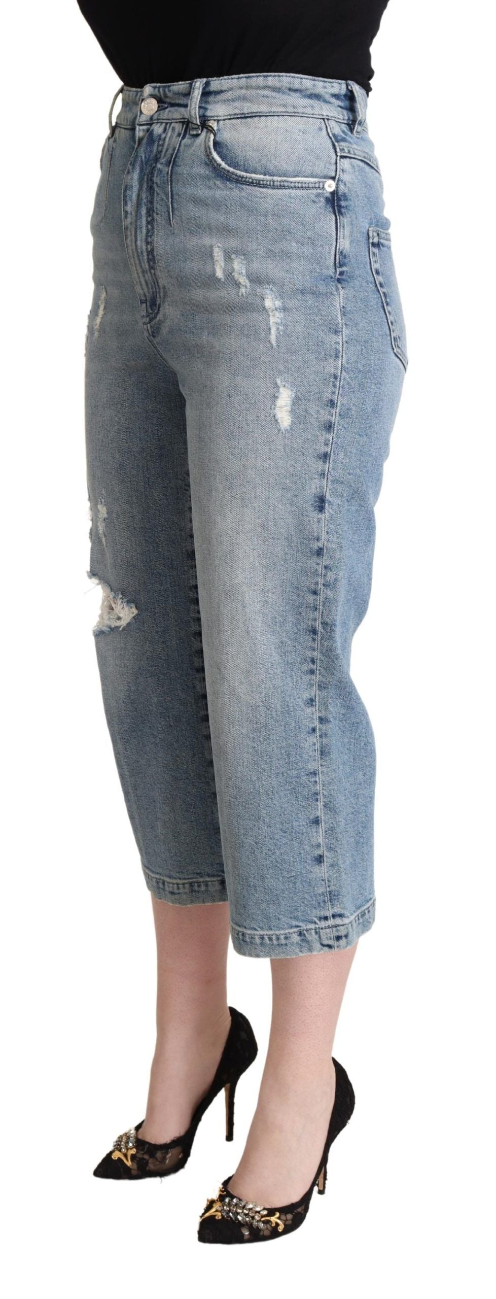Dolce & Gabbana Blue Tattered Cotton Denim Capri Cropped Jeans by Dolce & Gabbana