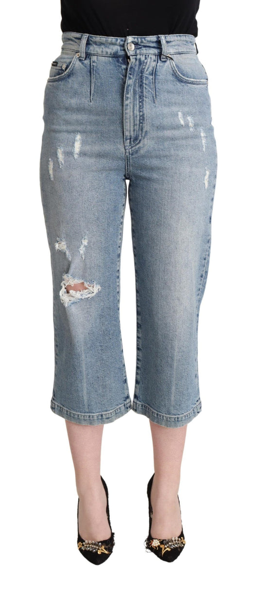 Dolce & Gabbana Blue Tattered Cotton Denim Capri Cropped Jeans by Dolce & Gabbana
