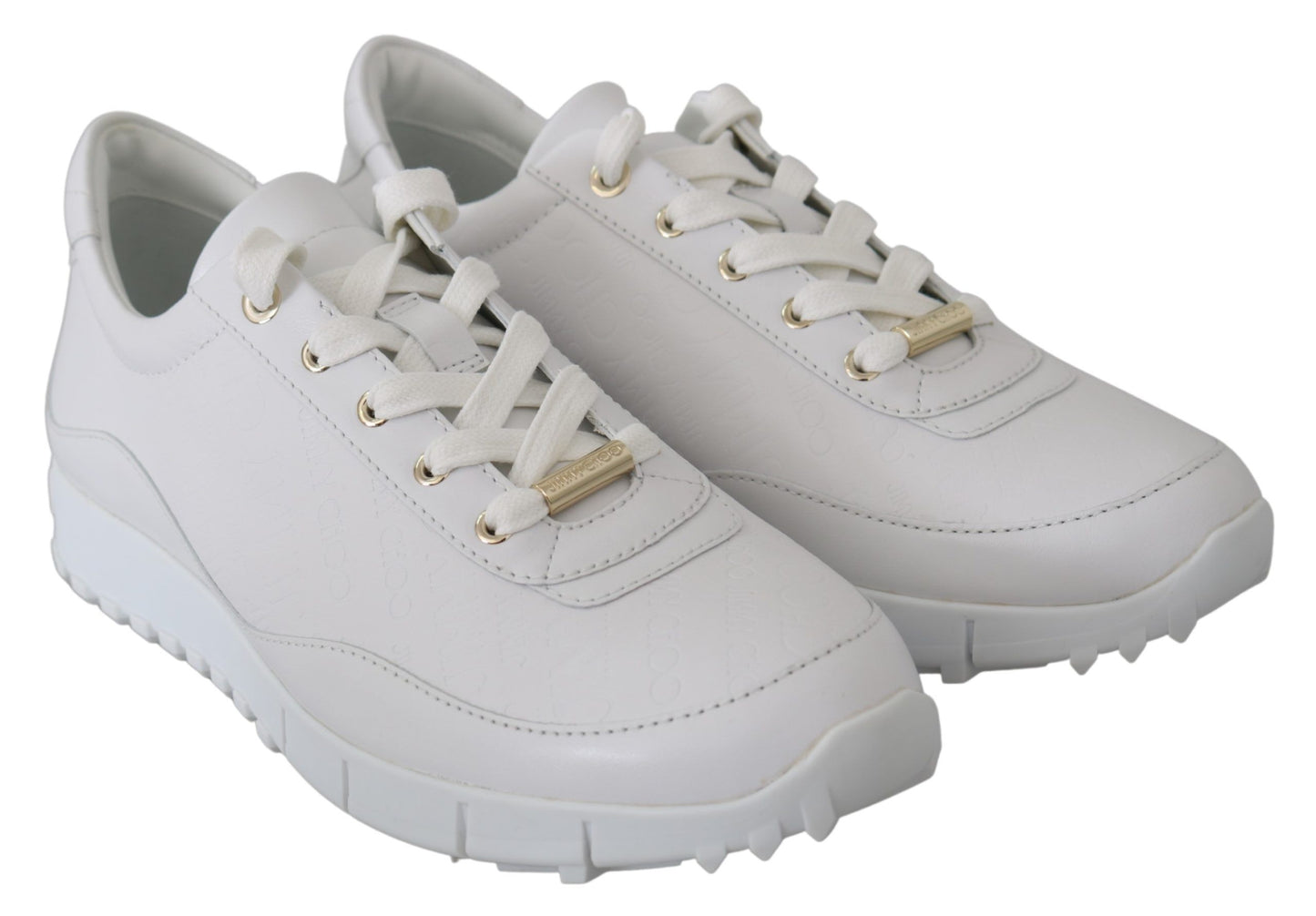 Jimmy Choo Elegant White Leather Sneakers by Jimmy Choo