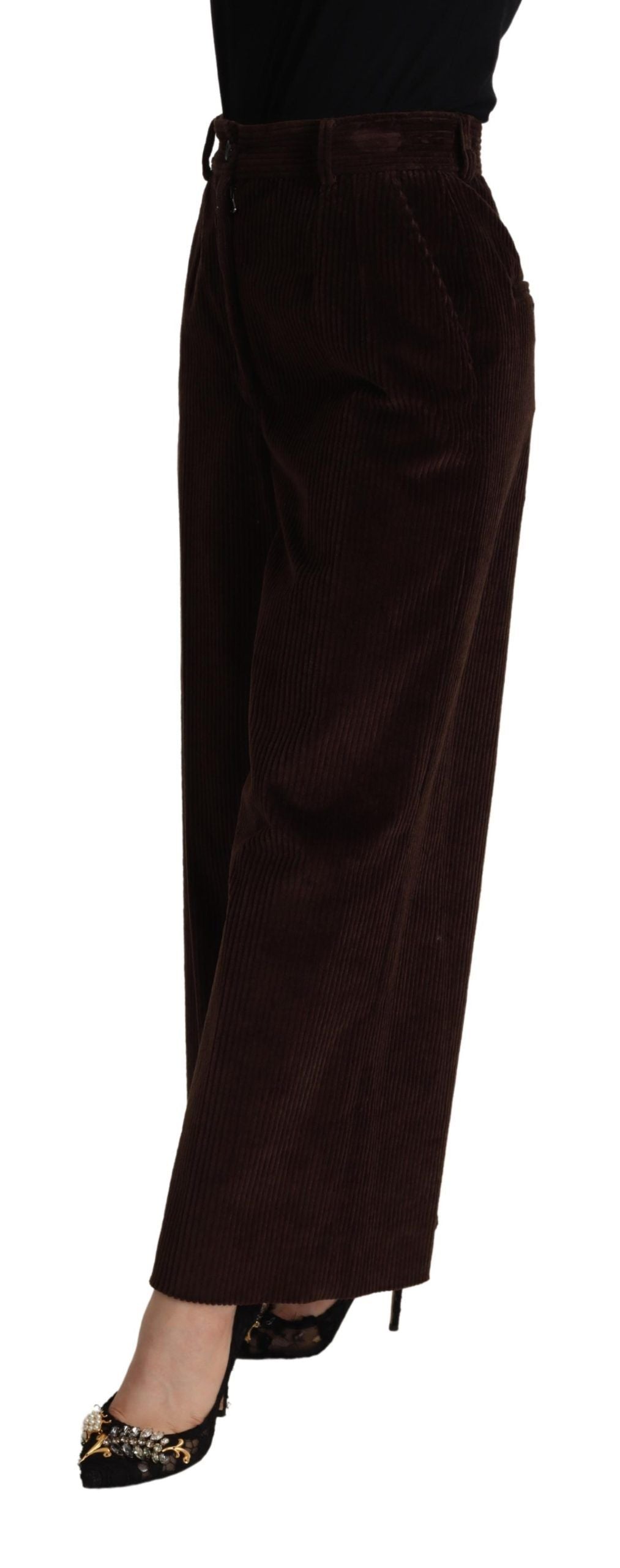 Dolce & Gabbana Black Cotton High Waist Trouser Wide Leg Pants by Dolce & Gabbana