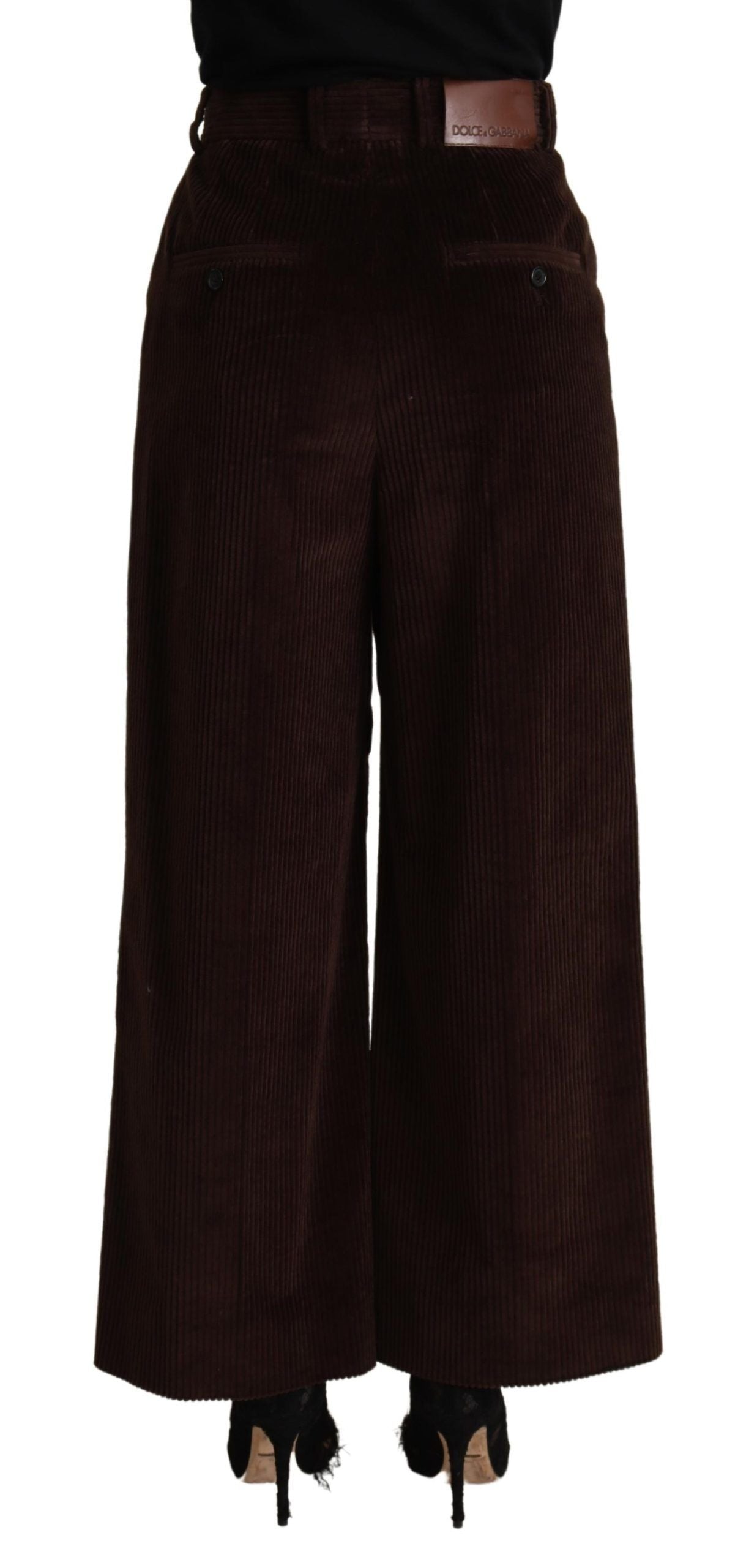 Dolce & Gabbana Black Cotton High Waist Trouser Wide Leg Pants by Dolce & Gabbana