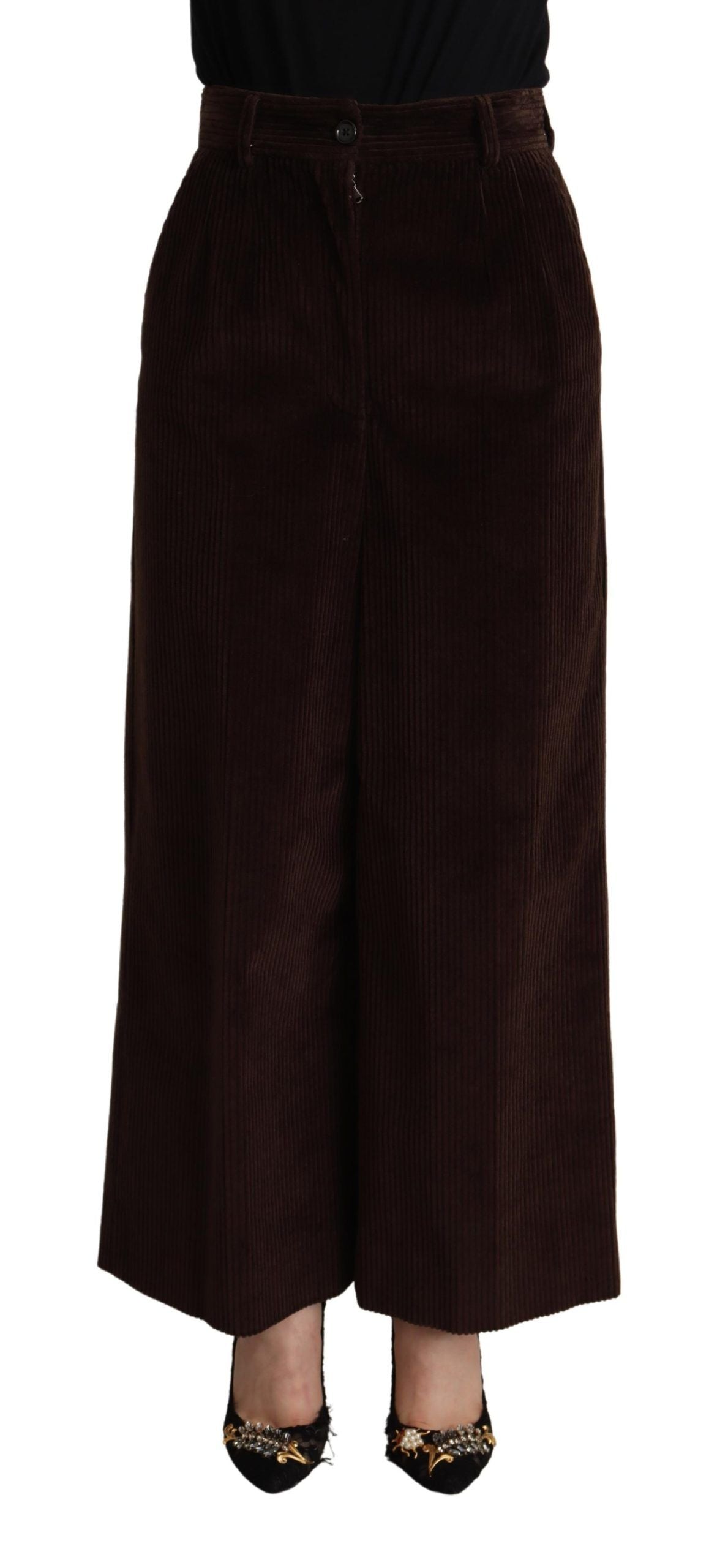 Dolce & Gabbana Black Cotton High Waist Trouser Wide Leg Pants by Dolce & Gabbana