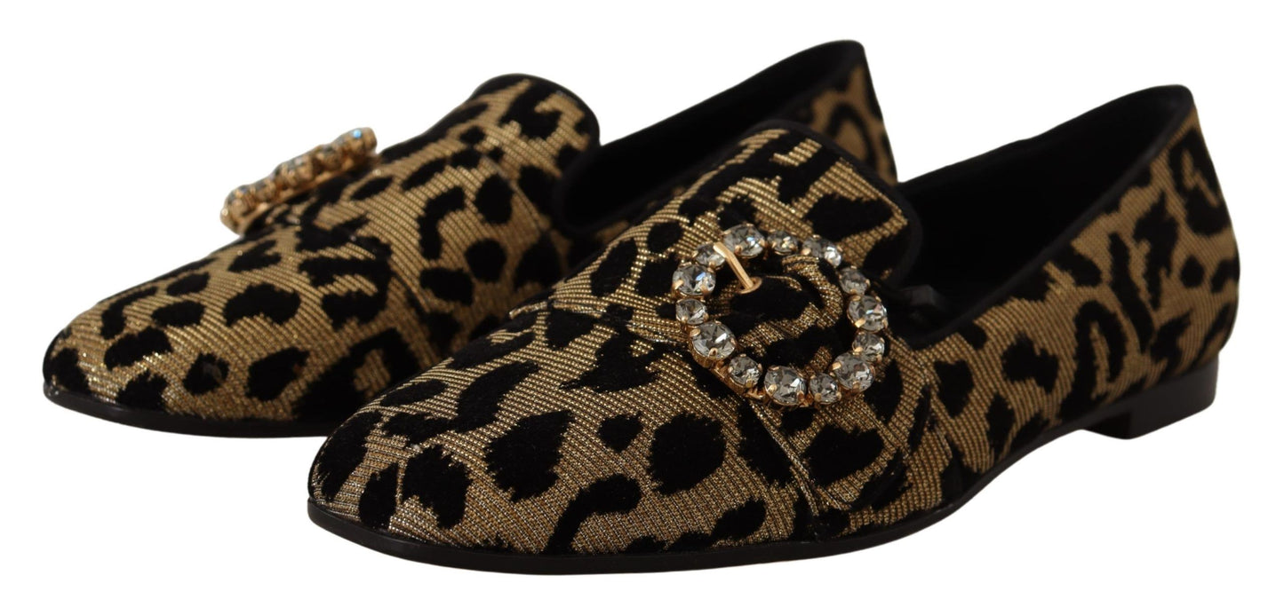 Mocassins élégants Dolce &amp; Gabbana à cristaux et léopard