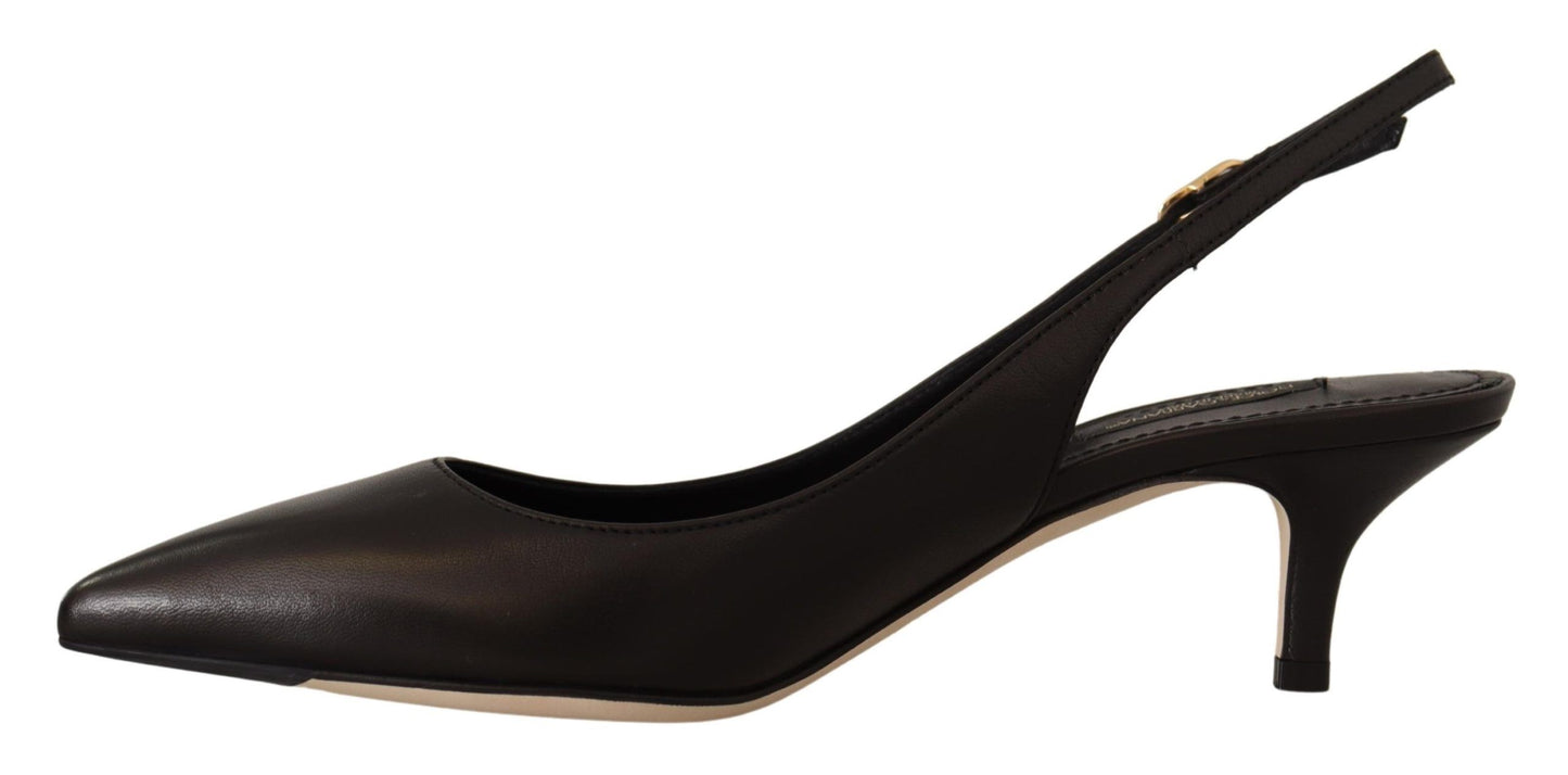 Dolce & Gabbana Black Leather Slingbacks Heels Pumps Shoes by Dolce & Gabbana
