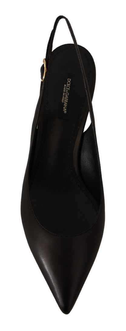 Dolce & Gabbana Black Leather Slingbacks Heels Pumps Shoes by Dolce & Gabbana
