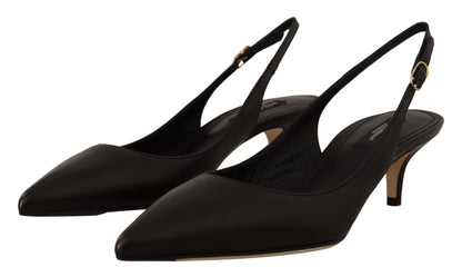 Dolce & Gabbana Black Leather Slingbacks Heels Pumps Shoes by Dolce & Gabbana