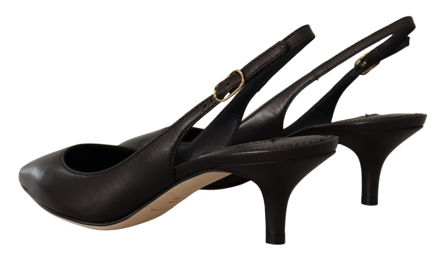 Dolce & Gabbana Black Leather Slingbacks Heels Pumps Shoes by Dolce & Gabbana
