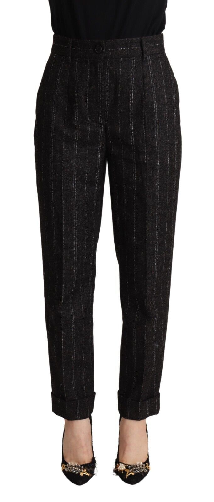 Dolce & Gabbana Black Striped High Waist Tapered Pants by Dolce & Gabbana