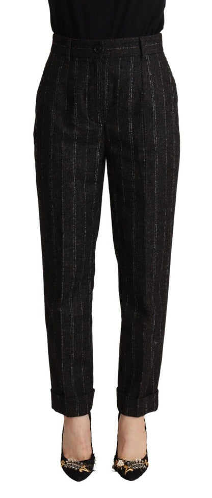 Dolce & Gabbana Black Striped High Waist Tapered Pants by Dolce & Gabbana