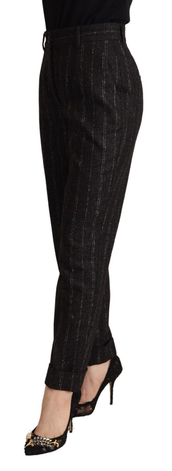 Dolce & Gabbana Black Striped High Waist Tapered Pants by Dolce & Gabbana