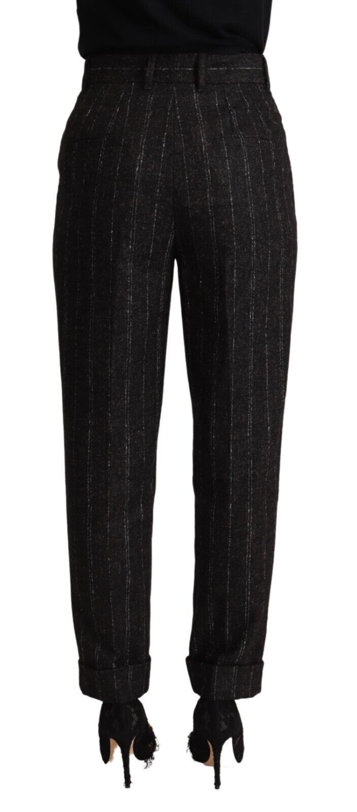 Dolce & Gabbana Black Striped High Waist Tapered Pants by Dolce & Gabbana