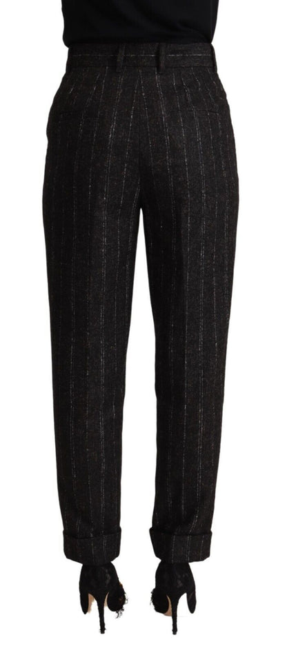 Dolce & Gabbana Black Striped High Waist Tapered Pants by Dolce & Gabbana