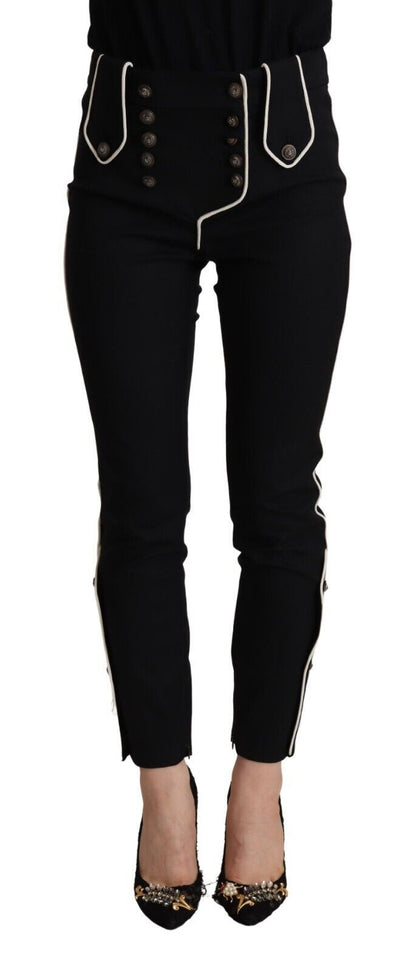 Dolce & Gabbana Black Mid Waist Button Embellished Slim Fit Pants by Dolce & Gabbana