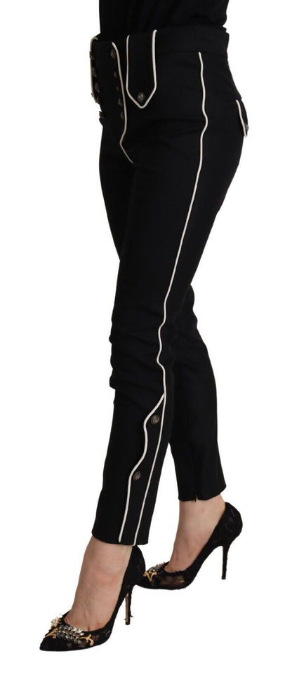 Dolce & Gabbana Black Mid Waist Button Embellished Slim Fit Pants by Dolce & Gabbana