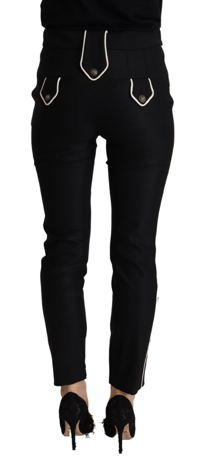 Dolce & Gabbana Black Mid Waist Button Embellished Slim Fit Pants by Dolce & Gabbana