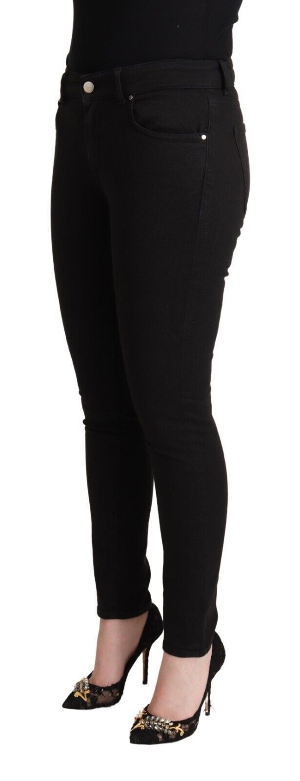 Dolce & Gabbana Black Cotton Mid Waist Denim Slim Fit Jeans by Dolce & Gabbana