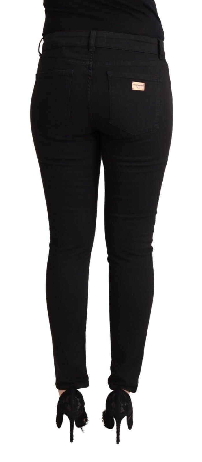 Dolce & Gabbana Black Cotton Mid Waist Denim Slim Fit Jeans by Dolce & Gabbana