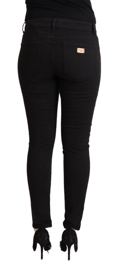 Dolce & Gabbana Black Cotton Mid Waist Denim Slim Fit Jeans by Dolce & Gabbana