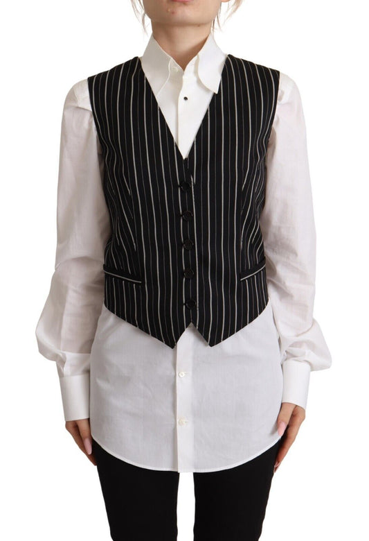 Dolce &amp; Gabbana Élégant cardigan sans manches à col en V en laine mélangée