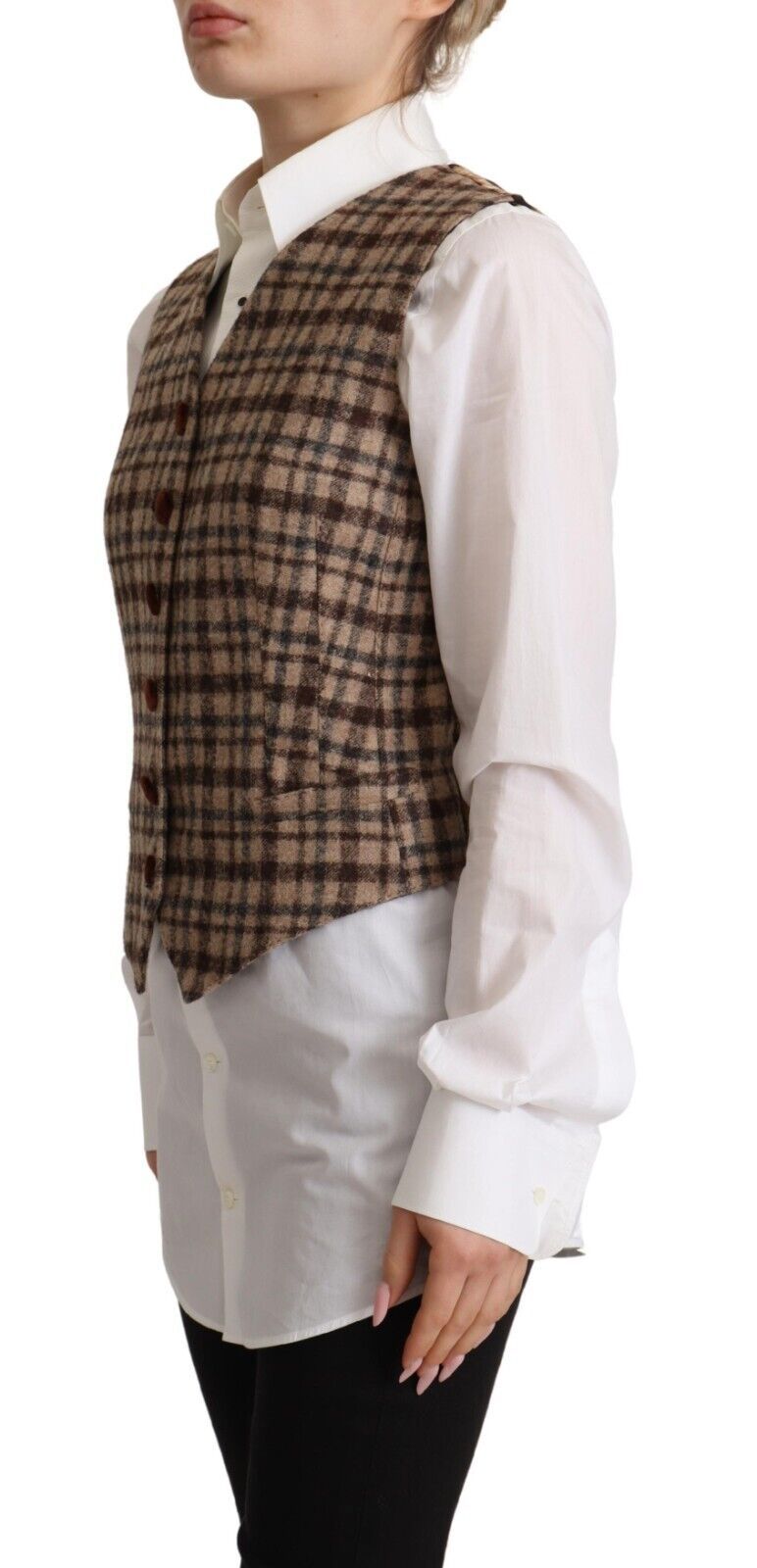 Dolce &amp; Gabbana Brown Checkered Leopard V-neck Sleeveless Vest Top