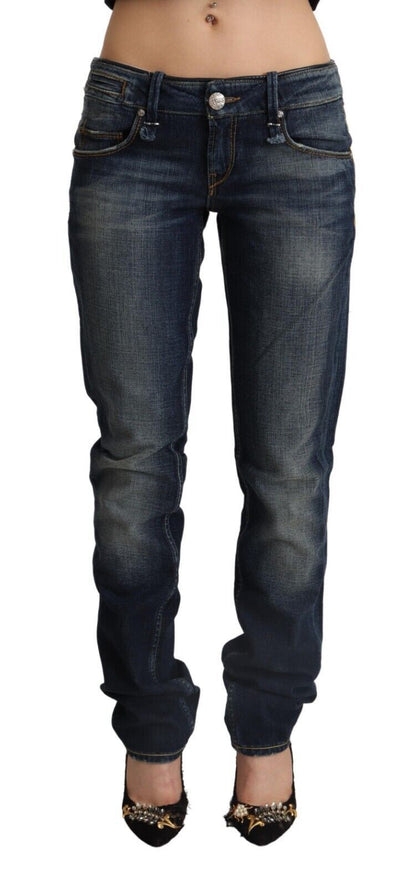 Eight Dark Blue Washed Cotton Skinny Denim Low Waist Jeans